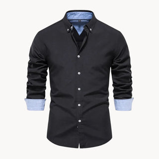 Herren Slim Fit Hemd mit Kontrastkragen-overhemd-Cecile Lavelle-Schwarz-S-Cecile Lavelle