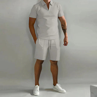 Herren Sommer Zweiteiler Set mit Polo und Shorts-Cecile Lavelle-Grau-S-Cecile Lavelle