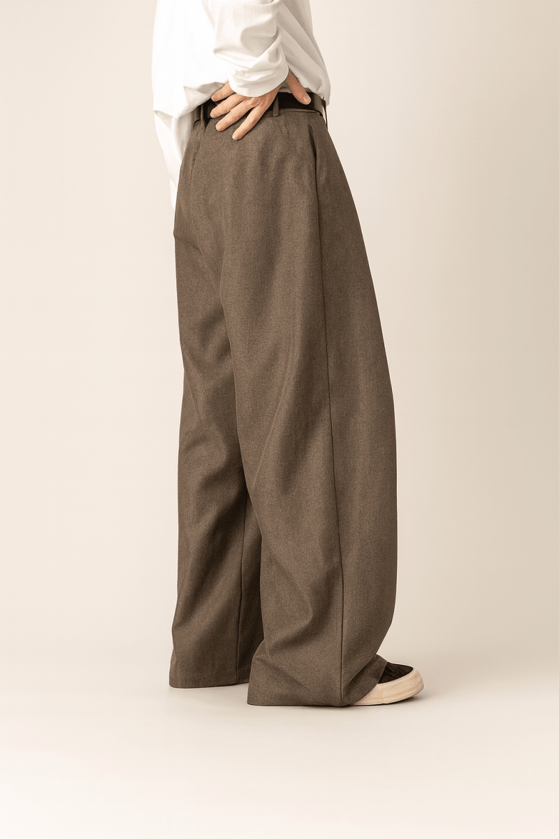Men's Wide-Leg Fabric Trousers in Pantalon Style