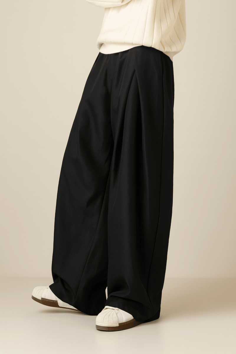 Men's Wide-Leg Fabric Trousers in Pantalon Style
