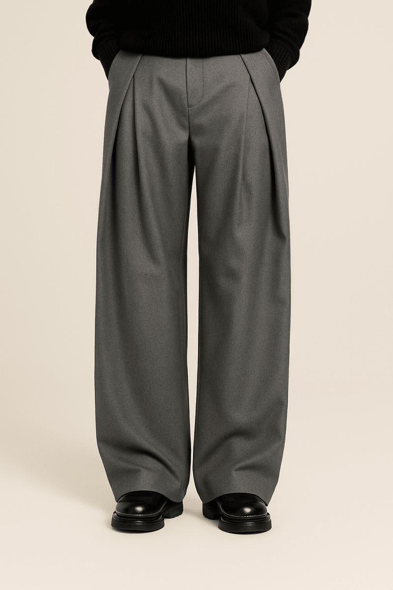Men's Wide-Leg Fabric Trousers in Pantalon Style