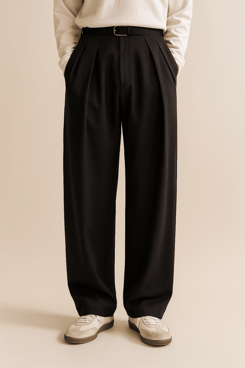 Men's Wide-Leg Fabric Trousers in Pantalon Style
