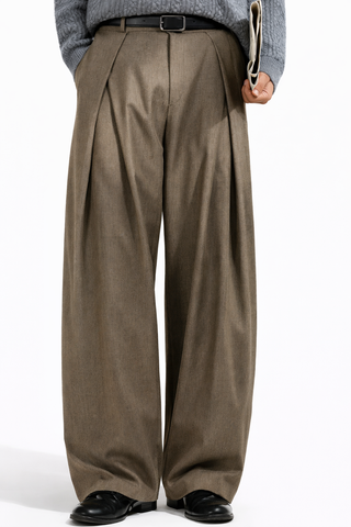 Herren Weite Stoffhose im Pantalon Stil-Cecile Lavelle-Taupe-S-Cecile Lavelle
