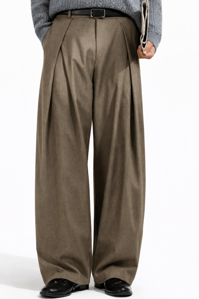Men's Wide-Leg Fabric Trousers in Pantalon Style