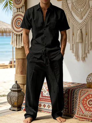 Herren Zweiteiler Set mit Hemd und Hose-Zomer kledingsets-Cecile Lavelle-Schwarz-S-Cecile Lavelle