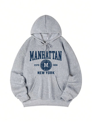 Hoodie Damen Grau Oversized mit Print