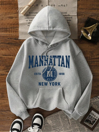 Hoodie Damen Grau Oversized mit Print