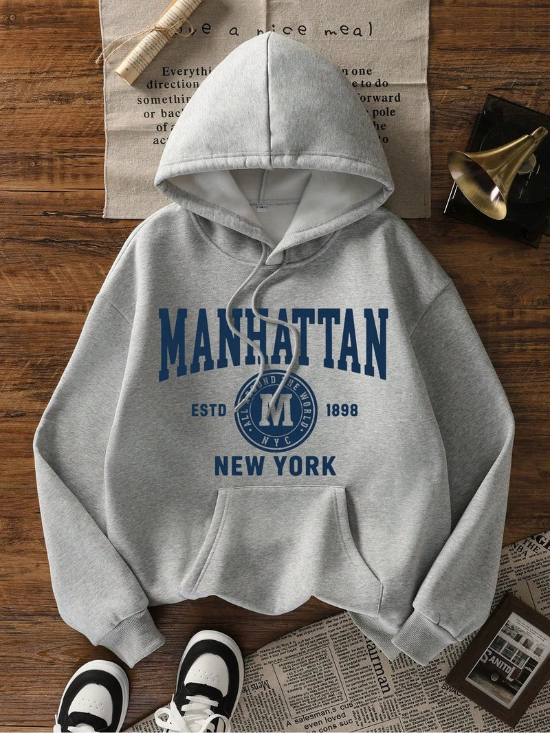 Grå oversized hoodie med tryck för dam