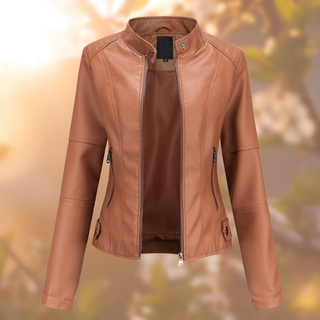Jacke Damen in Lederoptik  Mit Stehkragen in Hellbraun