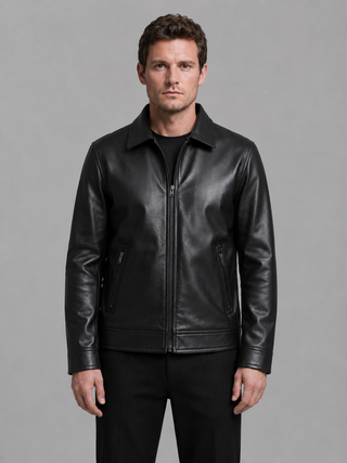 Jacke Herren Schwarz in Lederoptik