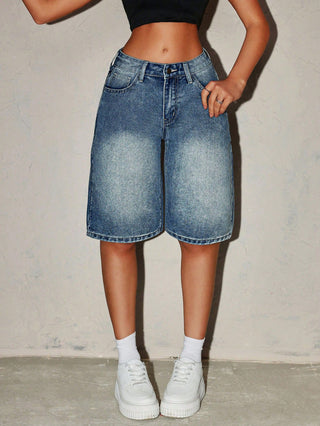 Jeans Bermuda Shorts Damen High Waist knielang-Cecile Lavelle-Cecile Lavelle