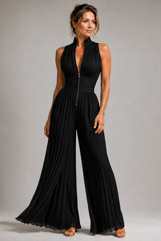Jumpsuit Damen mit Weitem Bein und Blumenmuster-Cecile Lavelle-Schwarz-XS-Cecile Lavelle
