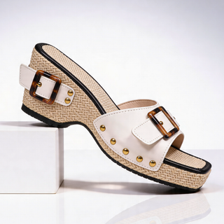Keilsandalen Damen mit Schnalle und Nieten-Cecile Lavelle-Weiß-35-Cecile Lavelle