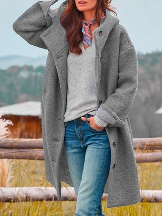 Mantel Damen Oversized mit Kapuze in Grau