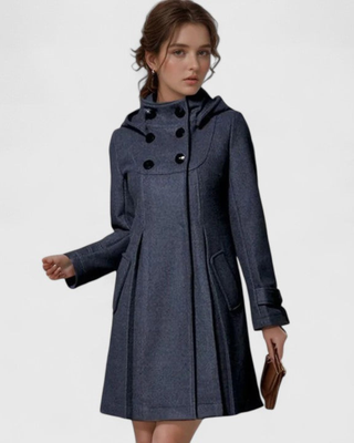 Mantel Damen mit Kapuze und Knopfleiste in Dunkelgrau