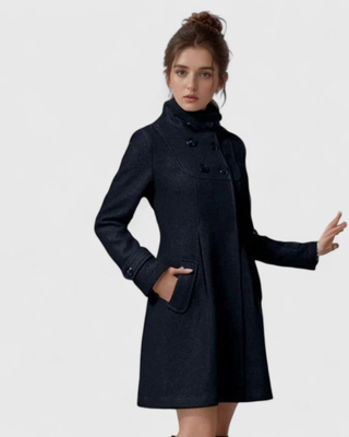Mantel Damen mit Kapuze und Knopfleiste in Schwarz