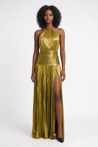 Maxi Abendkleid mit Schlitz und Halterneck-AS - Womens - Maxi Dress-Cecile Lavelle-Gold-XS-Cecile Lavelle