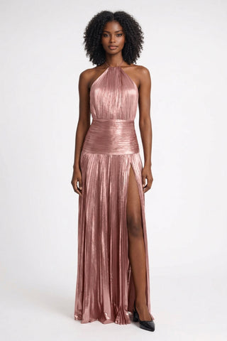 Maxi Abendkleid mit Schlitz und Halterneck-AS - Womens - Maxi Dress-Cecile Lavelle-Rosa-XS-Cecile Lavelle