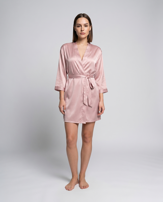 Morgenmantel Damen kurz mit Bindegürtel-Cecile Lavelle-Rosa-S-Cecile Lavelle