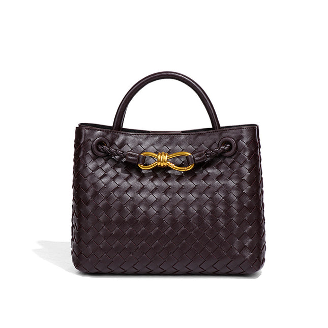 vivienne – geflochtene shopper bag mit gold-detail & strukturgriff