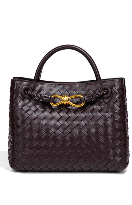 vivienne – geflochtene shopper bag mit gold-detail & strukturgriff