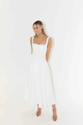Midi‑Kleid mit Quadrat‑Ausschnitt & Taillenhoch