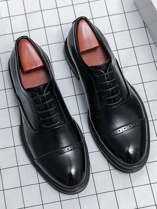 Oxford Schuhe Herren Elegant mit Cap Toen Schwarz