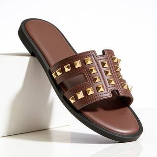 Pantoletten Damen elegant mit Nieten-Sandals-Cecile Lavelle-Braun-36-Cecile Lavelle