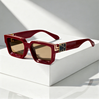 Quadratische Sonnenbrille UV400 mit breitem Rahmen-Cecile Lavelle-Burgunderrot-Cecile Lavelle