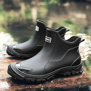 Regenstiefel Herren Kurz mit Profilsohle Schwarz