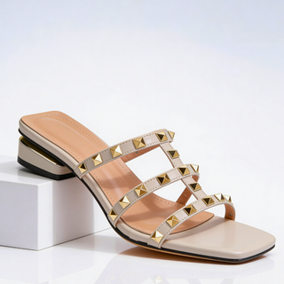 Riemchensandalen Damen mit Nieten und Absatz-Cecile Lavelle-Creme-36-Cecile Lavelle