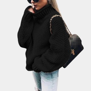 Rollkragenpullover Damen Oversized in Schwarz