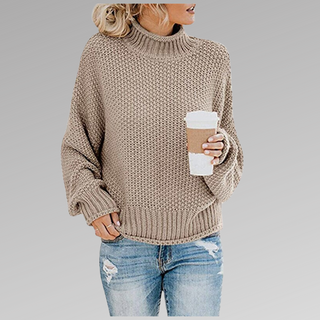 Rollkragenpullover Damen Oversizedn Beige