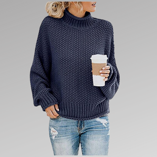 Rollkragenpullover Damen Oversized n Blau