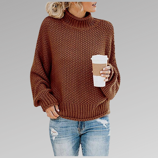 Rollkragenpullover Damen Oversized in Braun