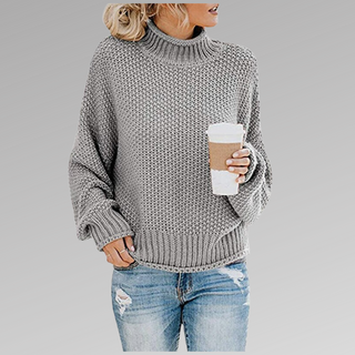 Rollkragenpullover Damen OversizedGrau