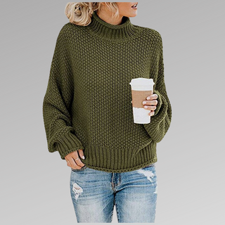 Rollkragenpullover Damen Oversized mit Rollkragen in Grün