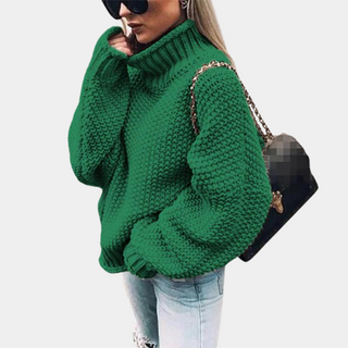 Rollkragenpullover Damen Oversized in Grün