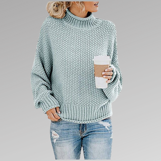 Rollkragenpullover Damen Oversized in Himmelblau