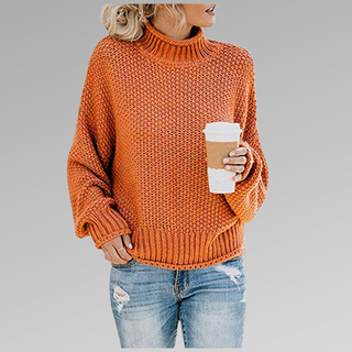 Rollkragenpullover Damen Oversizedin Orange