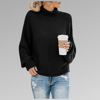 Rollkragenpullover Damen Oversized in Schwarz