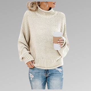 Rollkragenpullover Damen Oversized in Weiß