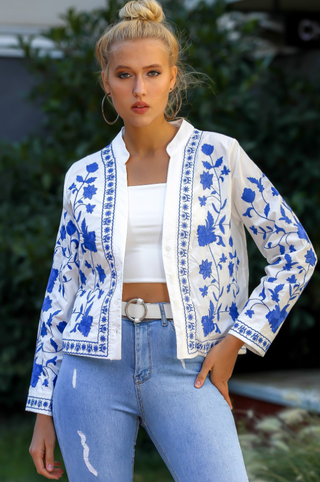 Boho-Denimbluse mit Stickdekor