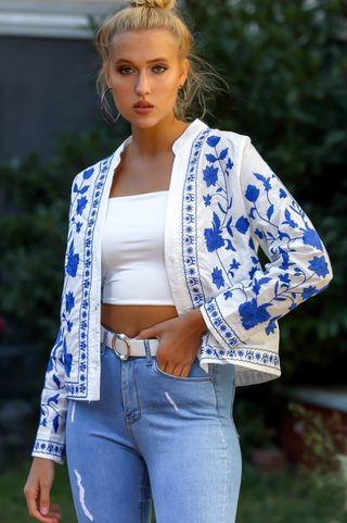 Boho-Denimbluse mit Stickdekor