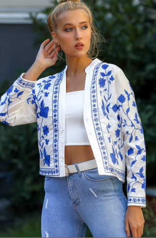 Boho-Denimbluse mit Stickdekor