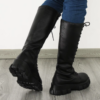 Schnürstiefel Damen in Lederoptik mit Plateausohle