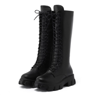 Schnürstiefel Damen in Lederoptik mit Plateausohle