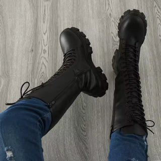 Schnürstiefel Damen in Lederoptik mit Plateausohle