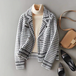 Damen Strick Jacke Hahnentritt
