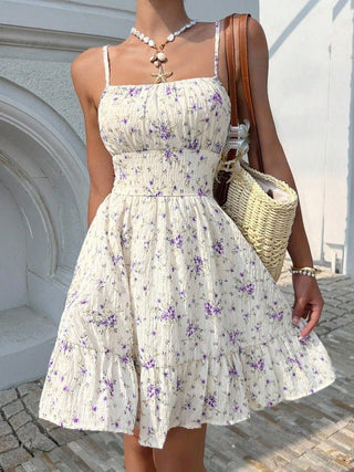 Sommerkleid Damen Mini Blumenkleid A-Linie-Cecile Lavelle-Lila-S-Cecile Lavelle